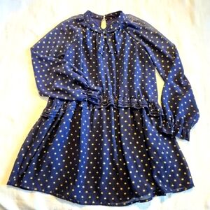 Mayoral girls size 12 navy with gold print long sleeve lined blouse VGUC